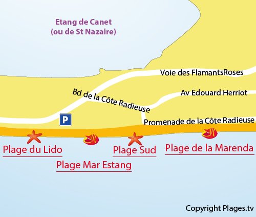 Map of Mar Estang Beach in Canet en Roussillon in France