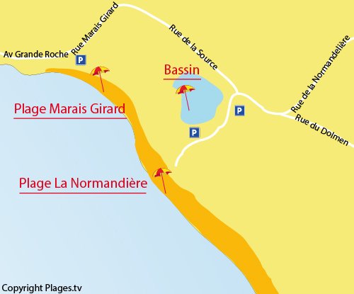 Map of Marais Girard Beach in Brétignolles sur Mer