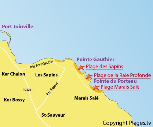 Carte de la plage du Marais Salé sur l'ile d'Yeu