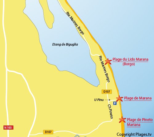 Plan de la plage de Marana à Lucciana (Corse)