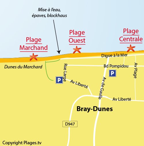 Plan de la plage du Marchard à Bray-Dunes