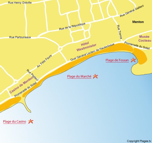 Carte de la plage du Marché à Menton