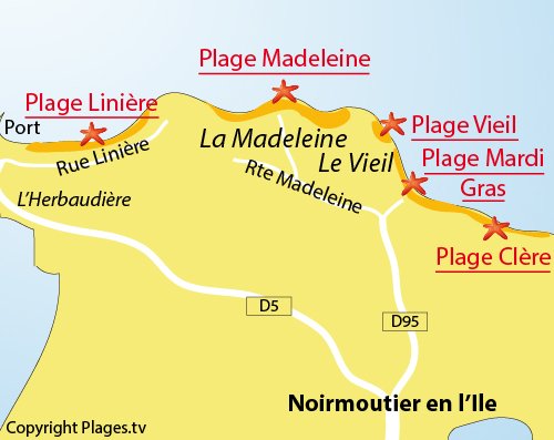 Plan de la plage de Mardi Gras à Noirmoutier