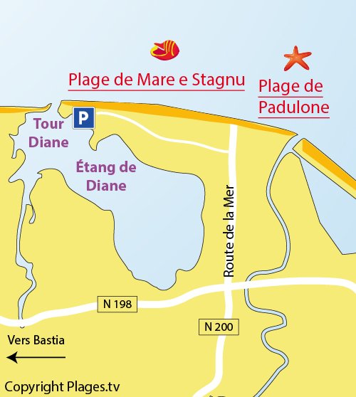 Map of Mare e Stagnu Beach in Aléria