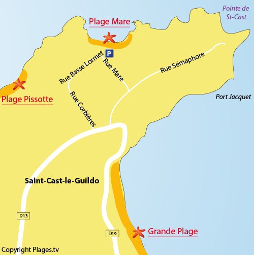 Carte de la plage de la Mare à St Cast Guildo