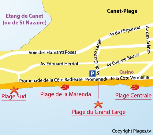 Plan de la plage de Marenda au Canet 66