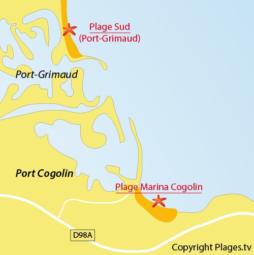 Carte de la plage de la marina de Cogolin dans le Var