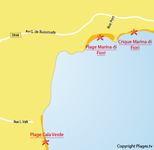 Carte de la plage de la Marina di Fiori - Porto-Vecchio