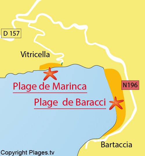 Mappa della Spiaggia di Marinca a Olmeto - Vitricella