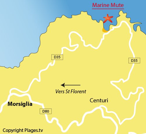 Plan de la plage de la marine de la Mute à Morsiglia