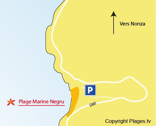 Carte de la plage de la Marine de Negru sur le Cap Corse