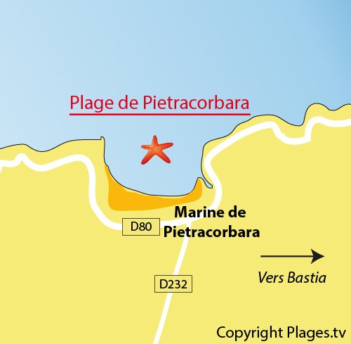 Map of Marine of Pietracorbara Beach in Corsica