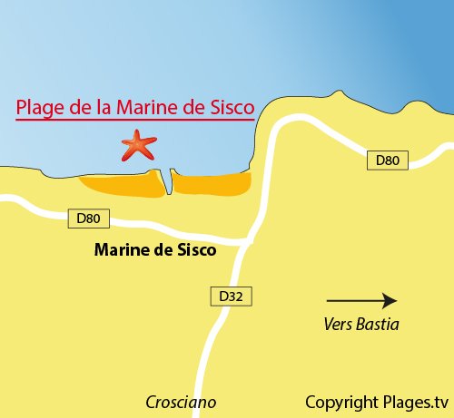 Mappa della spiaggia della Marine de Sisco - Corsica