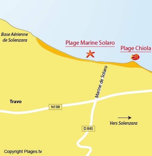 Plan d'accès pour la plage de la marine de Solaro en Corse