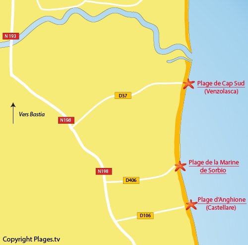 Carte de la plage de la Marine de Sorbio en Corse