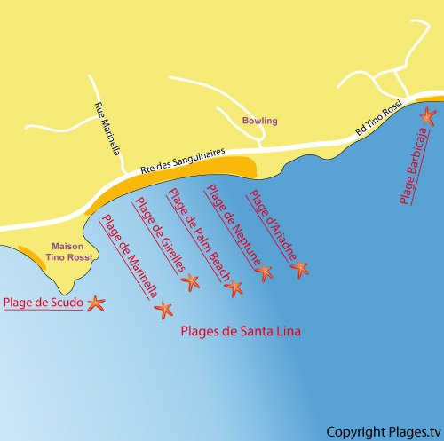 Carte de la plage de Marinella à Ajaccio