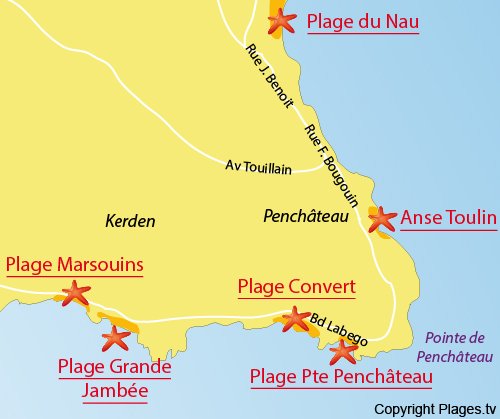 Map of Marsouins Beach in Le Pouliguen