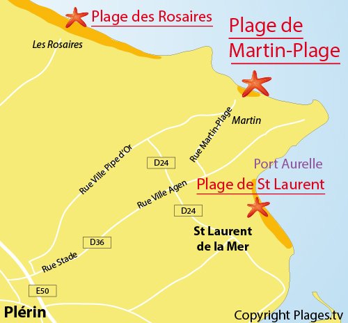 Carte de la plage de Martin-Plage (Plérin)