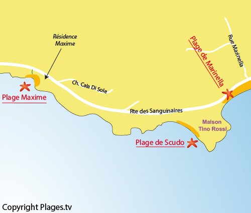 Carte de la plage Maxime à Ajaccio