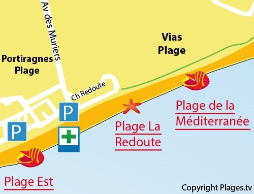 Carte de la plage de la Méditerranée à Vias