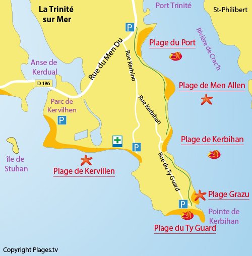 Carte de la plage de Men Allen à La Trinité sur Mer