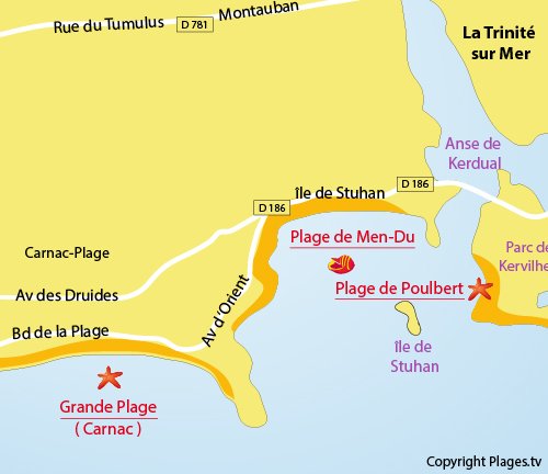 Map of Men Du Beach in La Trinité sur Mer