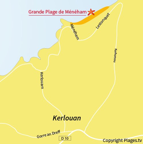 Map of Ménéham beach in Kerlouan