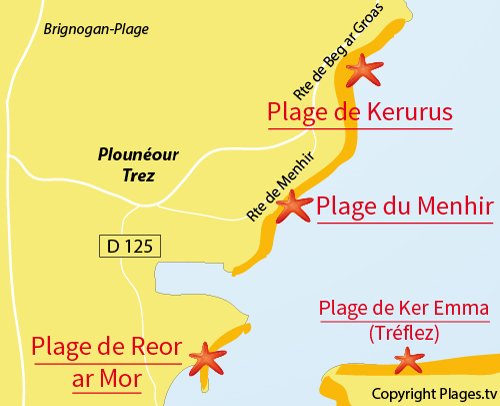 Carte de la plage du Menhir à Plounéour Trez