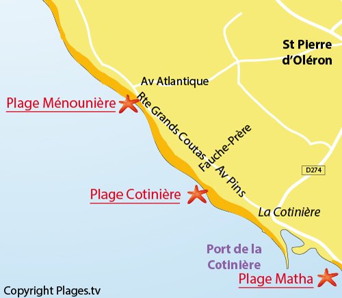 Map of Menouniere Beach in St Pierre d'Oléron