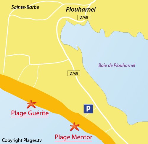 Carte de la plage du Mentor à Plouharnel