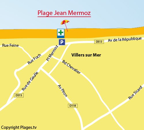 Map of Jean Mermoz Beach in Villers sur Mer