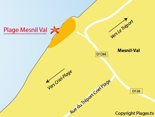 Map of Mesnil Val Beach in Criel sur Mer