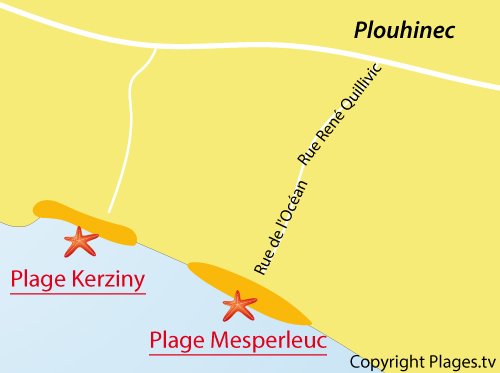 Carte de la plage de Mesperleuc à Plouhinec