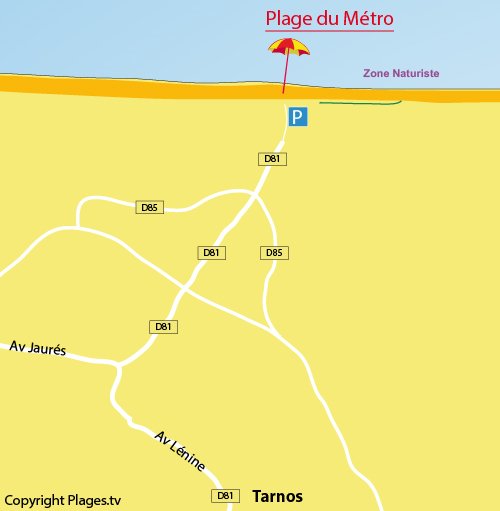 Carte de la plage du Métro à Tarnos dans les Landes