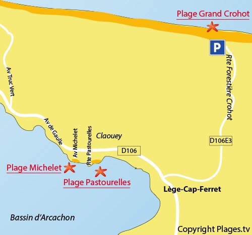 Carte de la plage de Michelet au Cap Ferret
