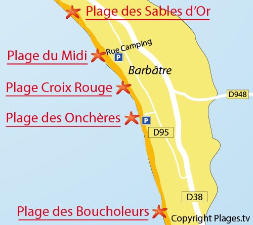 Map of Midi Beach in Noirmoutier