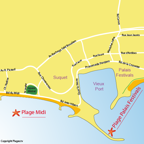 Map of Midi Beach in Cannes