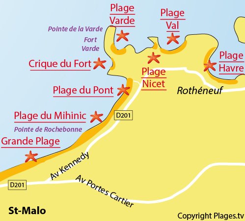 Map of the Minihic Beach in St Malo