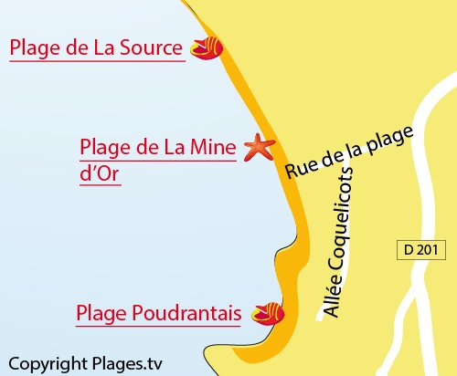 Map of Mine d'Or Beach in Pénestin