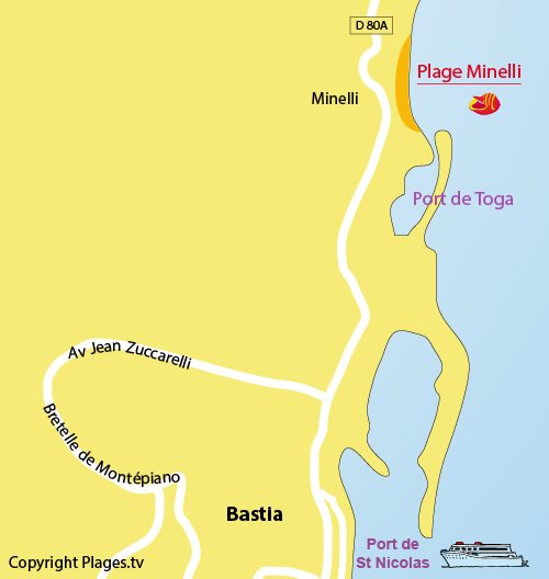 Map of Minelli Beach in Bastia