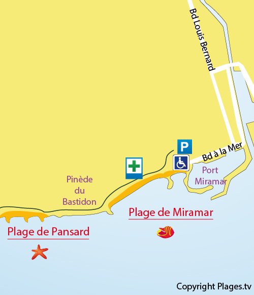 Map of Miramar Beach in La Londe les Maures