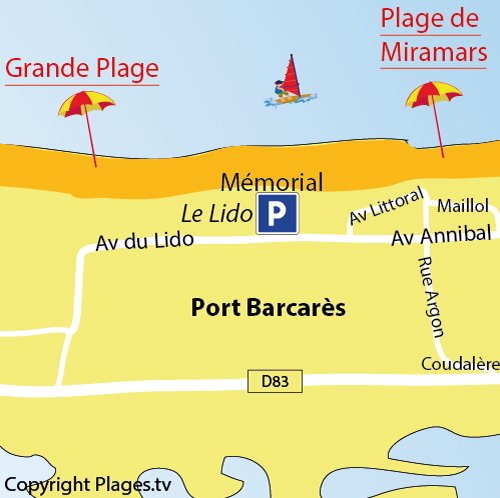 Mappa della Spiaggia di Miramars a Port Barcarès