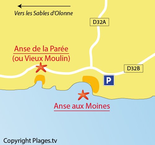 Map of Moines Beach in Château d'Olonne