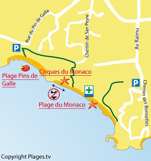 Carte de la plage de Monaco au Pradet