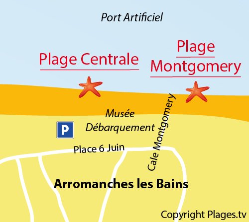 Carte de la plage de Montgomery d'Arromanches