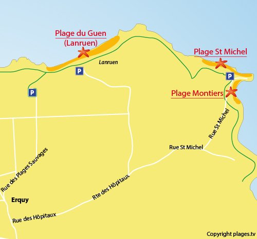 Map of Montiers Beach in Erquy