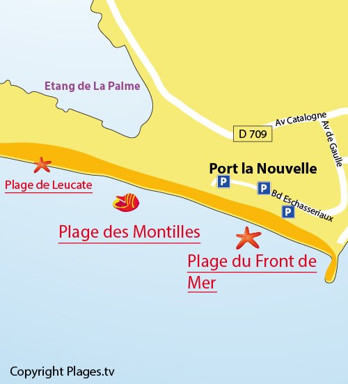 Mappa della Spiaggia Les Montilles a Port la Nouvelle