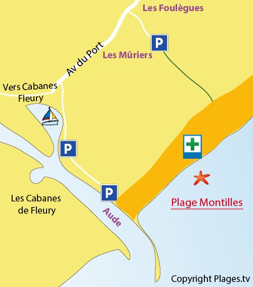 Plan de la plage des Montilles à Vendres (34)