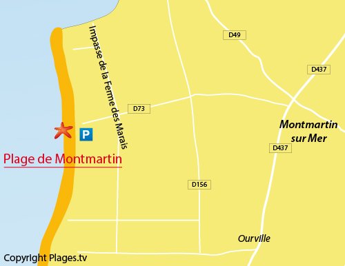 Map of Montmartin sur Mer beach in France