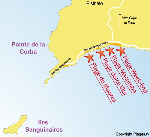 Carte de la plage Moorea à Ajaccio